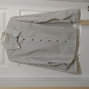 Womens size 14,  pin striped, wide cuff, stretch blouse .